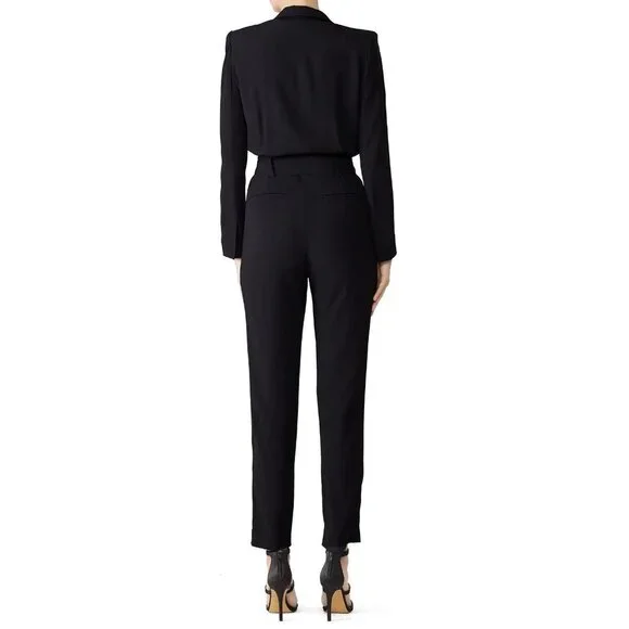 IRO Delicate Black Long Sleeve Tie Waist V-Neck Jumpsuit Women's Size FR 38